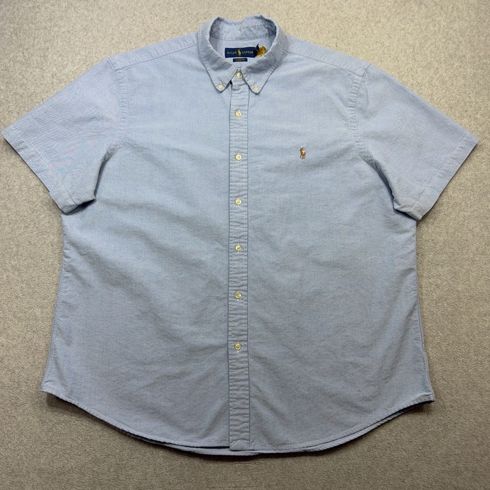 Ralph Lauren Oxford Shirt Mens XXL Blue Short Sleeve Button Front Classic Fit